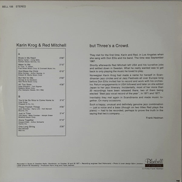 Karin Krog & Red Mitchell : But Three's A Crowd (LP, Album)