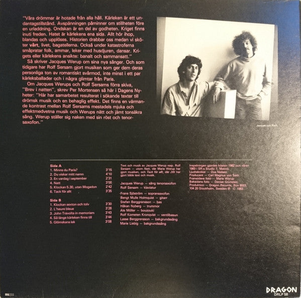 Jacques Werup, Rolf Sersam : Kärlek Mellan Krigen (LP, Album)