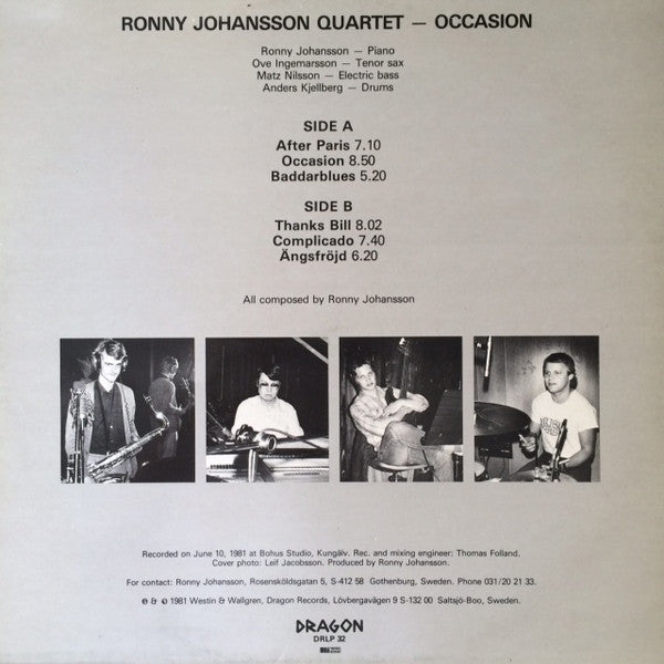 Ronny Johansson Quartet : Occasion (LP, Album)