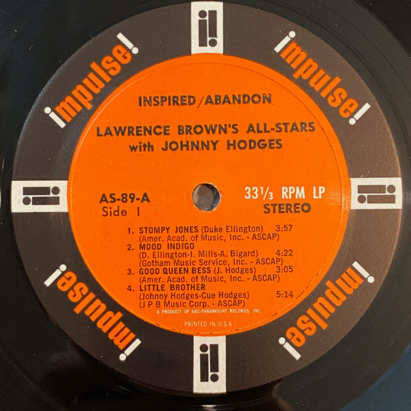Lawrence Brown's All-Stars With Johnny Hodges : Inspired Abandon (LP, Album)