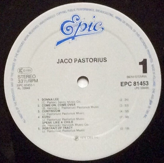 Jaco Pastorius : Jaco Pastorius (LP, Album, RE)