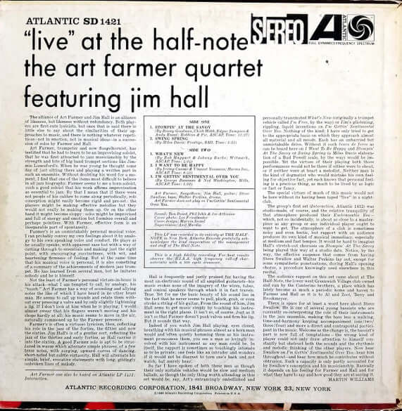 Art Farmer Quartet Featuring Jim Hall : "Live" At The Half-Note (LP, Album)