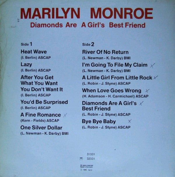 Marilyn Monroe : Diamonds Are A Girl's Best Friend (LP, Comp)