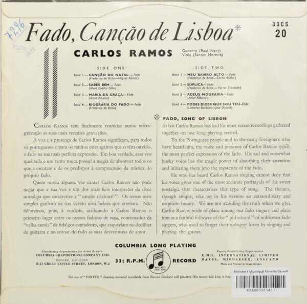 Carlos Ramos : Fado, Canção De Lisboa  (10", Comp)