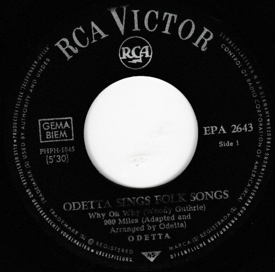 Odetta : Sings Folk Songs (7", EP)
