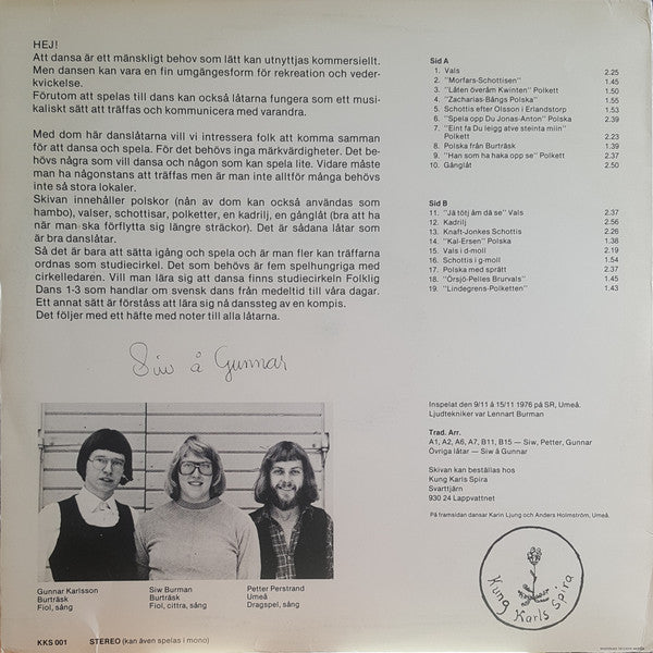 Siw* Å Gunnar* : Äldre Danslåtar Från Västerbotten (LP, Album)