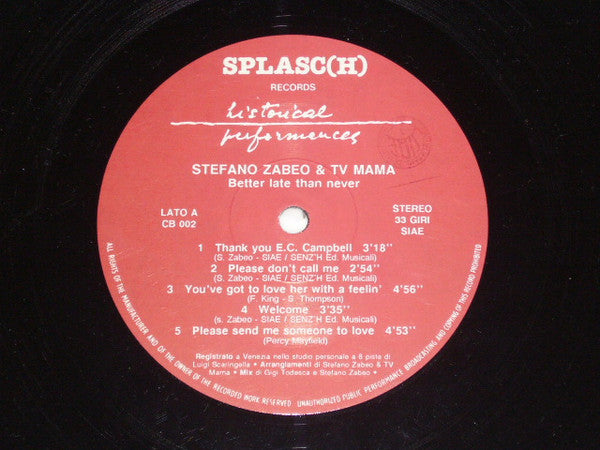 Stefano Zabeo & Tv Mama : Better Late Than Never (LP, Album)