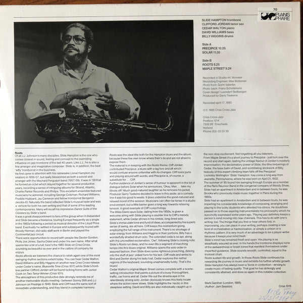 Slide Hampton Quintet Featuring Clifford Jordan : Roots (LP, Album)