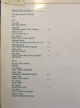 Various : The Male Blues Singers Vol. 1 (LP, Comp, RE)