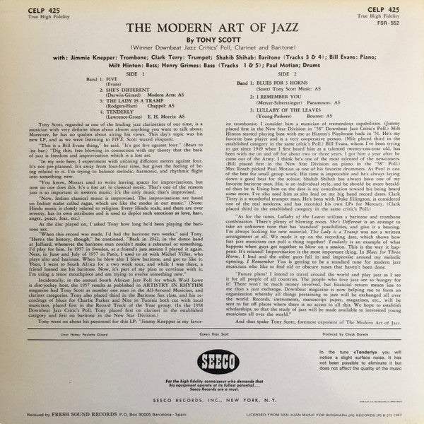 Tony Scott (2) : The Modern Art Of Jazz (LP, Album, RE)