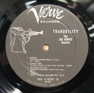 The Lee Konitz Quartet : Tranquility (LP, Album, Mono)