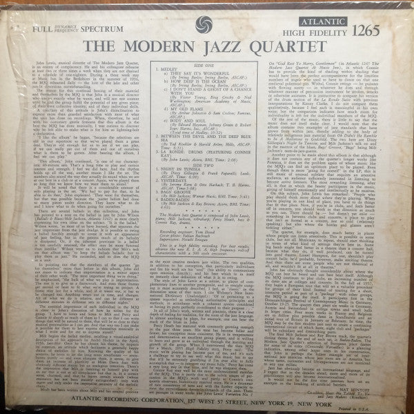 The Modern Jazz Quartet : The Modern Jazz Quartet (LP, Album, Mono, RP)