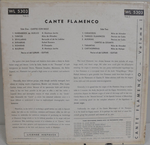 Various : "Cante Flamenco" Anthology - Vol. 1 (LP, Album)
