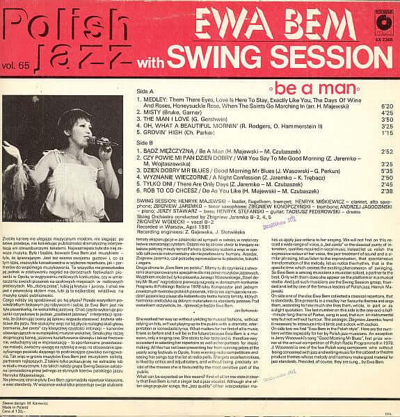 Ewa Bem With Swing Session : Be A Man (LP, Album, Whi)