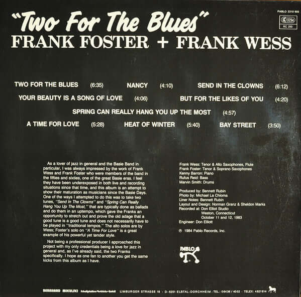 Frank Foster + Frank Wess : Two For The Blues (LP, Album)