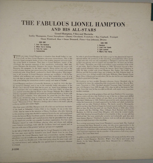 Lionel Hampton All Stars : The Fabulous Lionel Hampton And His All-Stars (LP, Album, Mono)