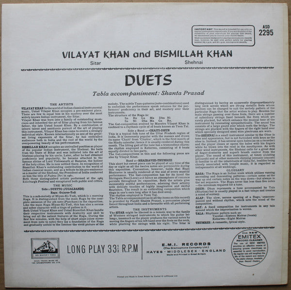 Vilayat Khan & Bismillah Khan, Shantaprasad* : Duets (LP, Album, RE)