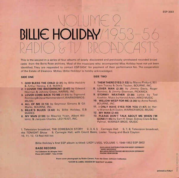 Billie Holiday : Volume 2 / 1953-56 Radio & TV  Broadcasts (LP, Album, RE)