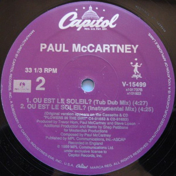 Paul McCartney : Ou Est Le Soleil? (12", Single)