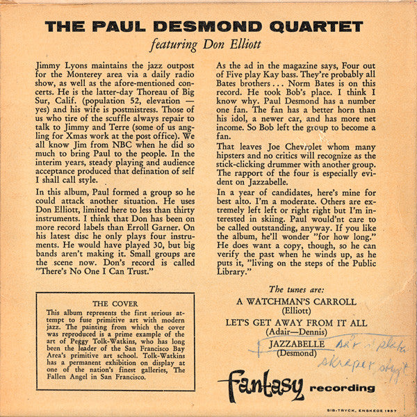 The Paul Desmond Quartet Featuring Don Elliott : The Paul Desmond Quartet Featuring Don Elliott Volym 1 (7", EP)