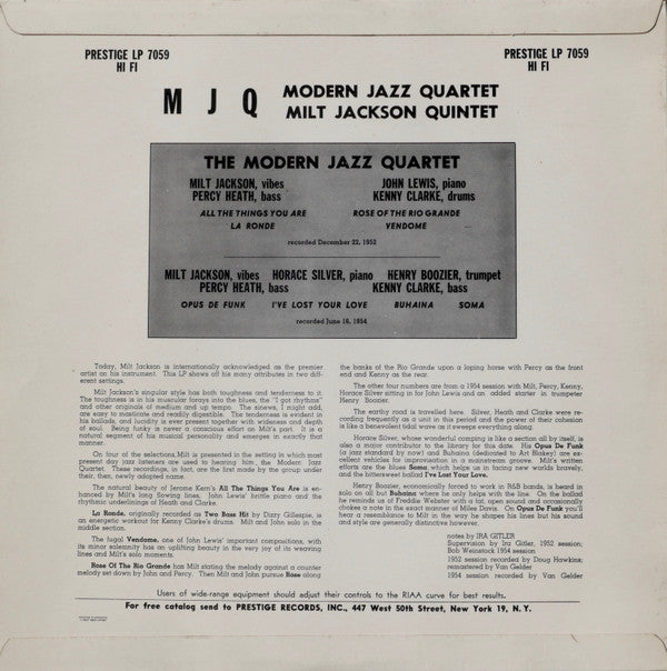 The Modern Jazz Quartet, Milt Jackson Quintet : M J Q (LP, Comp, RM)