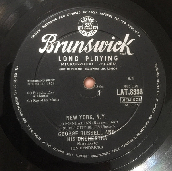 George Russell And His Orchestra* : New York, N.Y. (LP, Album, Mono)